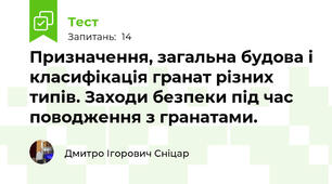 Призначення, загальна будова і класифікація гранат різних типів. Заходи безпеки під час поводження з гранатами.
