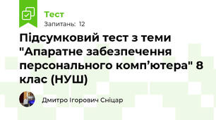 Підсумковий тест з теми "Апаратне забезпечення персонального комп’ютера" 8 клас (НУШ)