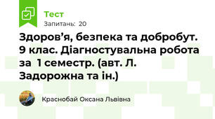 Здоров’я, безпека та добробут. 9 клас. Діагностувальна робота за  1 семестр. (авт. Л. Задорожна та ін.)