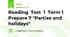 Reading  Test  1  Term 1  Prepare 7 "Parties and holidays"