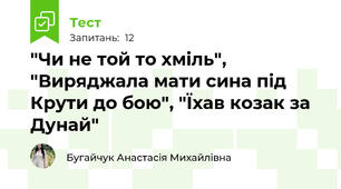"Чи не той то хміль", "Виряджала мати сина під Крути до бою", "Їхав козак за Дунай" 