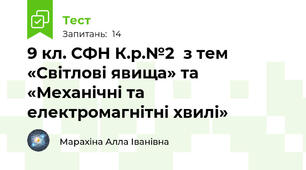 9 кл. СФН К.р.№2  з тем «Світлові явища» та «Механічні та електромагнітні хвилі»  