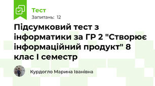 Підсумковий тест з інформатики за ГР 2 "Створює інформаційний продукт" 8 клас І семестр