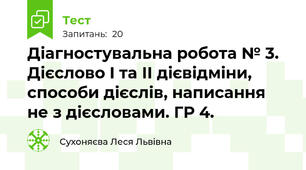 Діагностувальна робота № 3. Дієслово І та ІІ дієвідміни, способи дієслів, написання не з дієсловами. ГР 4.