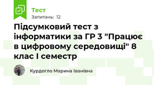 Підсумковий тест з інформатики за ГР 3 "Працює в цифровому середовищі" 8 клас І семестр