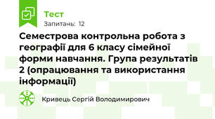 Семестрова контрольна робота з географії для 6 класу сімейної форми навчання. Група результатів 2 (опрацювання та використання інформації)