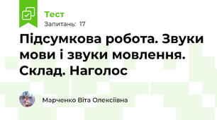 Підсумкова робота. Звуки мови і звуки мовлення. Склад. Наголос