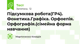 Підсумкова робота(ГР4).  Фонетика.Графіка. Орфоепія. Орфографія.(сімейна форма навчання)