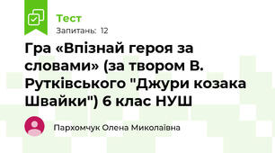 Гра «Впізнай героя за словами» (за твором В. Рутківського "Джури козака Швайки") 6 клас НУШ