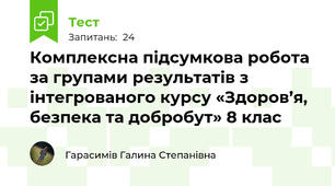 Комплексна підсумкова робота за групами результатів з інтегрованого курсу «Здоров’я, безпека та добробут» 8 клас