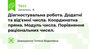 Діагностувальна робота. Додатні та від'ємні числа. Координатна пряма. Модуль числа. Порівняння раціональних чисел.