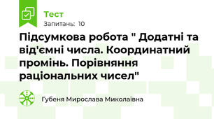 Підсумкова робота " Додатні та від'ємні числа. Координатний промінь. Порівняння раціональних чисел"