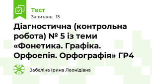 Діагностична (контрольна робота) № 5 із теми «Фонетика. Графіка. Орфоепія. Орфографія» ГР4