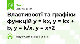 Властивості та графіки функцій у = kx, y = kx + b, y = k/x, y = x^2