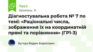 Діагностувальна робота № 7 по темі: «Раціональні числа, зображення їх на координатній прямі та порівняння» (ГР1-3)