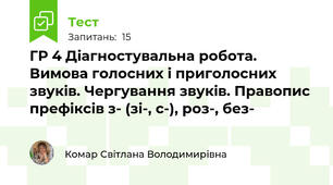 ГР 4 Діагностувальна робота. Вимова голосних і приголосних звуків. Чергування звуків. Правопис префіксів з- (зі-, с-), роз-, без- 