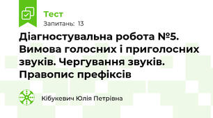 Діагностувальна робота №5. Вимова голосних і приголосних звуків. Чергування звуків. Правопис префіксів