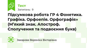 Підсумкова робота ГР 4 Фонетика. Графіка. Орфоепія. Орфографія» (М’який знак. Апостроф. Сполучення та подвоєння букв)