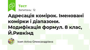 Адресація комірок. Іменовані комірки і діапазони. Модифікація формул. 8 клас, Й.Ривкінд