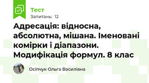 Адресація: відносна, абсолютна, мішана. Іменовані комірки і діапазони. Модифікація формул. 8 клас