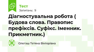 Діагностувальна робота ( Будова слова. Правопис префіксів. Суфікс. Іменник. Прикметник.)
