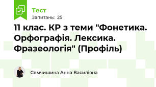 11 клас. КР з теми "Фонетика. Орфографія. Лексика. Фразеологія" (Профіль)