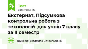 Екстернат. Підсумкова контрольна робота з технологій  для учнів 7 класу за ІІ семестр