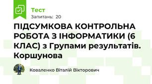 ПІДСУМКОВА КОНТРОЛЬНА РОБОТА З ІНФОРМАТИКИ (6 КЛАС) з Групами результатів. Коршунова
