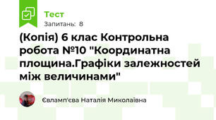 (Копія) 6 клас Контрольна робота №10 "Координатна площина.Графіки залежностей між величинами"