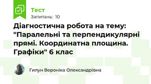 Діагностична робота на тему: "Паралельні та перпендикулярні прямі. Координатна площина. Графіки" 6 клас