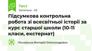 Підсумкова контрольна робота зі всесвітньої історії за курс старшої школи (10-11 класи, екстернат)