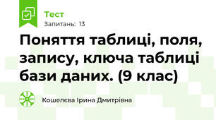 Поняття таблиці, поля, запису, ключа таблиці бази даних. (9 клас)