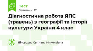 Діагностична робота ЯПС (травень) з географії та історії культури України 4 клас