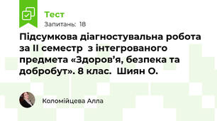 Підсумкова діагностувальна робота за ІІ семестр  з інтегрованого предмета «Здоров’я, безпека та добробут». 8 клас.  Шиян О.