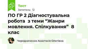 ПО ГР 2 Діагностувальна робота  з теми “Жанри мовлення. Спілкування”  8 клас