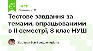 Тестове завдання за темами, опрацьованими в ІІ семестрі, 8 клас НУШ