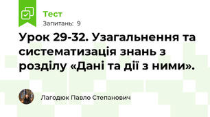 Урок 29-32. Узагальнення та систематизація знань з розділу «Дані та дії з ними». 