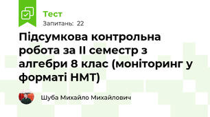 Підсумкова контрольна робота за ІІ семестр з алгебри 8 клас (моніторинг у форматі НМТ)