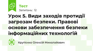 Урок 5. Види заходів протидії загрозам безпеки. Правові основи забезпечення безпеки інформаційних технологій