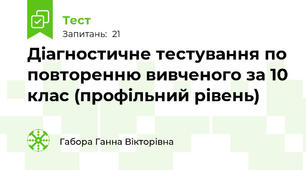 Діагностичне тестування по повторенню вивченого за 10 клас (профільний рівень)