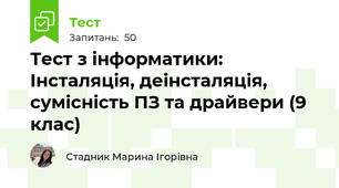 Тест з інформатики: Інсталяція, деінсталяція, сумісність ПЗ та драйвери (9 клас)