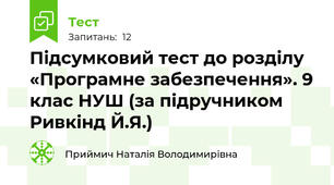 Підсумковий тест до розділу «Програмне забезпечення». 9 клас НУШ (за підручником Ривкінд Й.Я.)