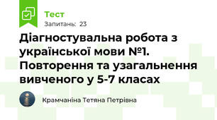  Діагностувальна робота з української мови №1. Повторення та узагальнення вивченого у 5-7 класах