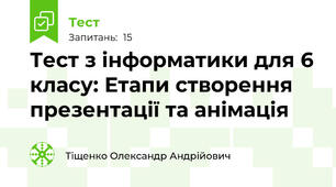 Тест з інформатики для 6 класу: Етапи створення презентації та анімація