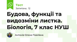 Будова, функції та видозміни листка. Біологія, 7 клас НУШ