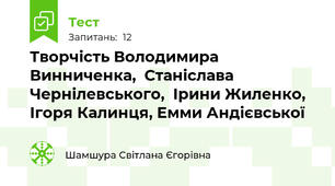 Творчість Володимира Винниченка,  Станіслава Чернілевського,  Ірини Жиленко,  Ігоря Калинця, Емми Андієвської 