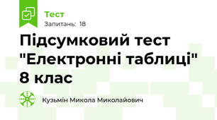 Підсумковий тест "Електронні таблиці" 8 клас