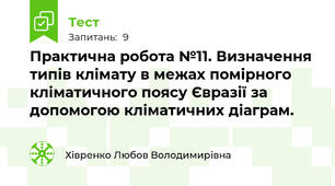 Практична робота №11. Визначення типів клімату в межах помірного кліматичного поясу Євразії за допомогою кліматичних діаграм.