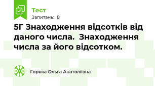 5Г Знаходження відсотків від даного числа.  Знаходження числа за його відсотком.