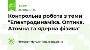 Контрольна робота з теми "Електродинаміка. Оптика. Атомна та ядерна фізика"